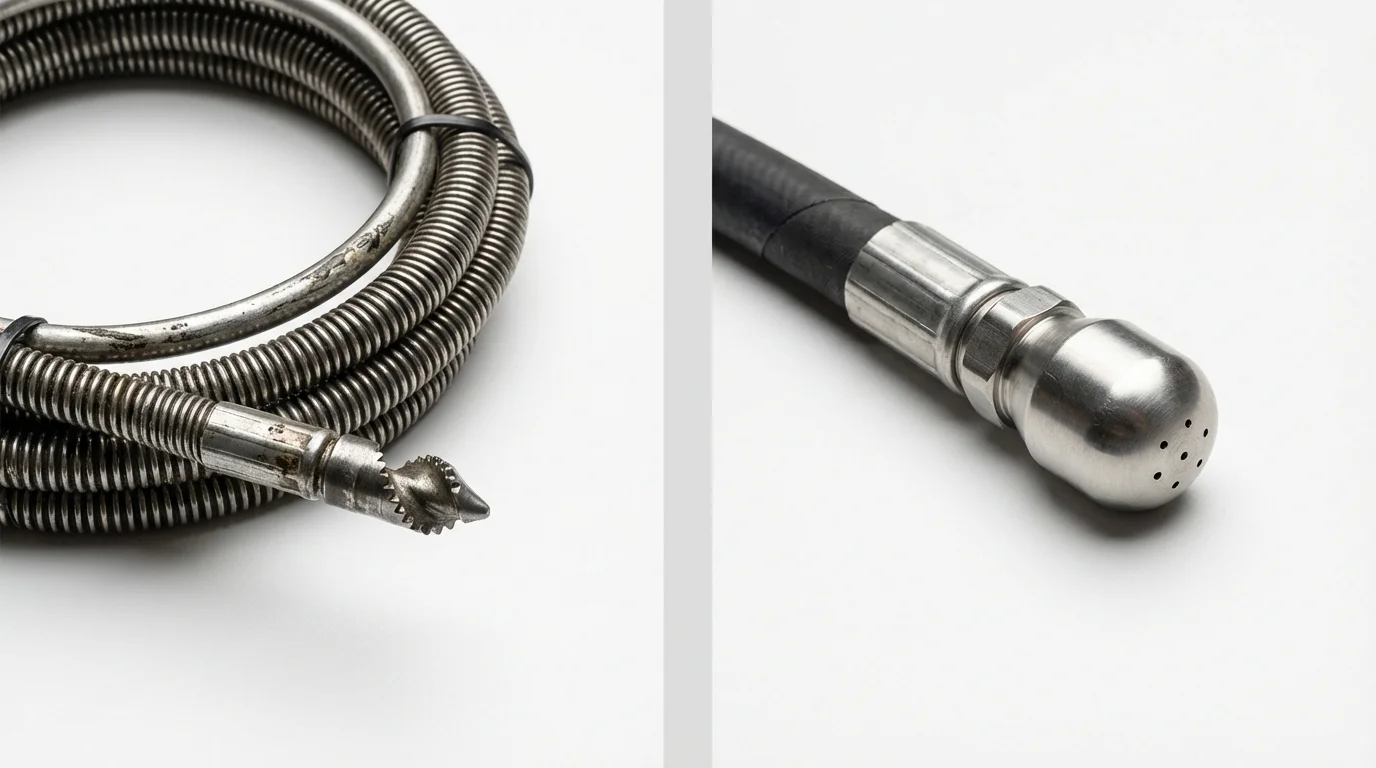 Drain snake cable and hydro jetting nozzle used for drain cleaning in Norfolk, VA