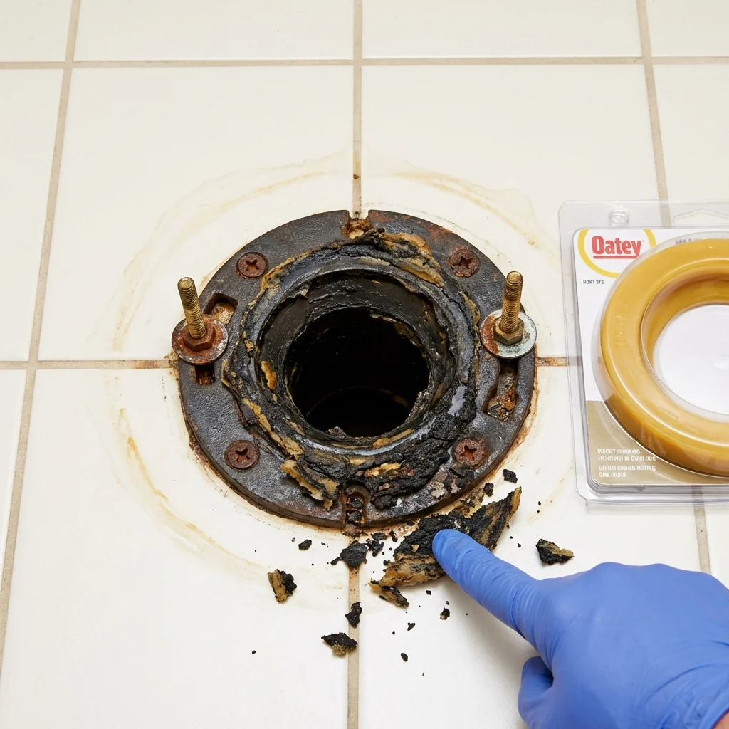Failed wax ring showing water seepage at the base of a toilet in a Norfolk, VA home